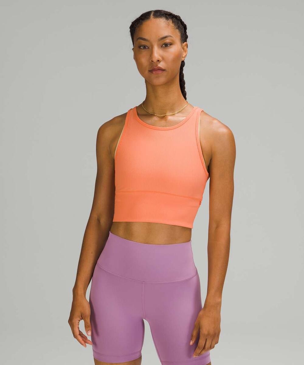 [Lululemon] Golden Apricot Power Pivot Ribbed Cropped Tank Top Reversible Size 4